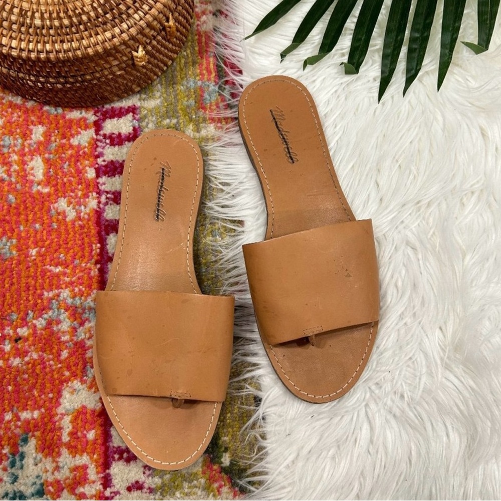 Madewell Neutral Tan Brown Leather Flat Slip On Slide Sandals 9.5